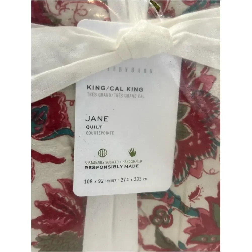 Pottery Barn Jane Floral Handcrafted Reversible Quilt King Cali Bedding NWT